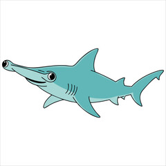 Flat vector cartoon of hammerhead shark, isolated sea creature illustration ideal for ocean world visuals, underwater life and cute animal themes