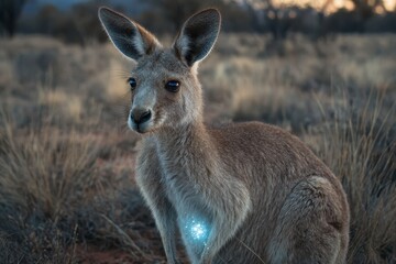Fototapeta premium Australian Kangaroo in Dusk, Glowing Mark on Fur