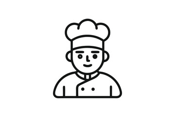 Chef Icon, Culinary Professional, Line Art, Kitchen Staff Symbol, White Background