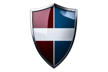 Silver shield with red and blue quadrants