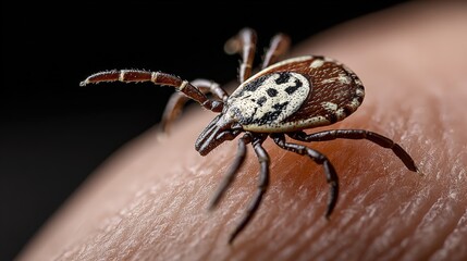 Obraz premium Detailed view of tick attachment on human skin highlighting Lyme disease risk