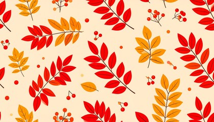 Autumn leaves and berries pattern