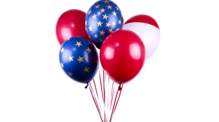 Group of four festive balloons with one designed with stars