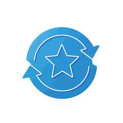 Obraz premium Blue circular icon with a star and refresh arrows