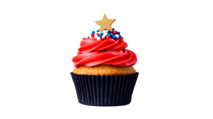 Festive cupcake with red frosting and star topper