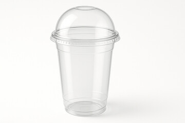 Clear plastic dome lid smoothie cup with straw hole isolated on transparent background