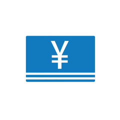 Obraz premium Blue rectangle with white yen symbol and horizontal lines