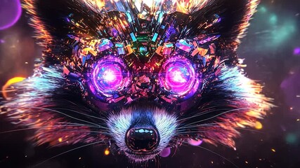 Digital raccoon face, vibrant colors, futuristic elements - Powered by Adobe