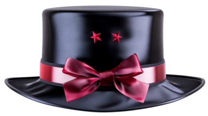 Black Top Hat with Red Bow and Stars