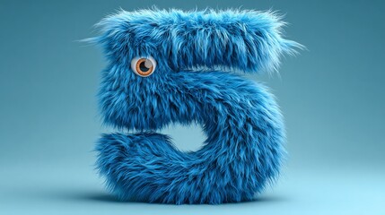 Fluffy blue number five with an orange eye