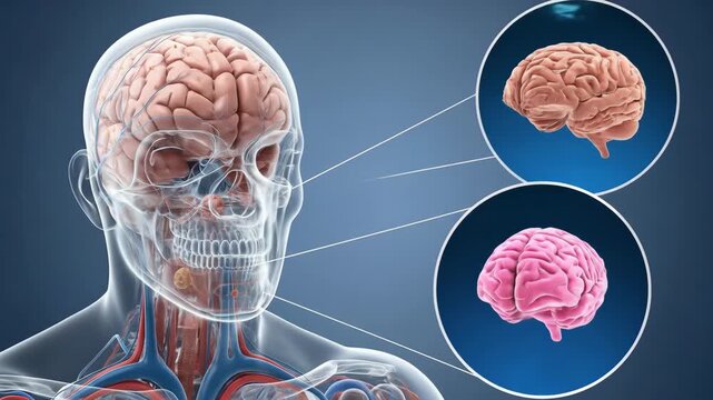 Human Brain Anatomy: Detailed 3D Model with Vascular System and Close-Ups