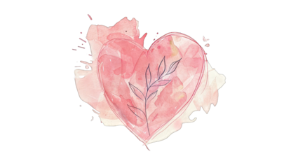 Delicate, watercolor heart design with soft pink hues and a subtle sprig