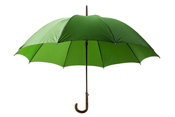 A vibrant green umbrella, open and angled