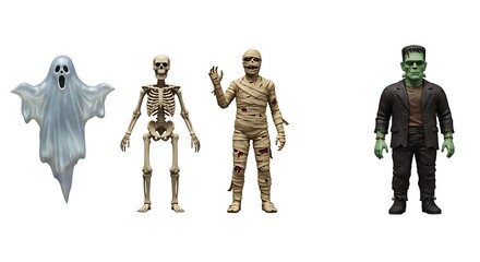 Classic Monster Figures Ghost, Skeleton, Mummy, Frankenstein