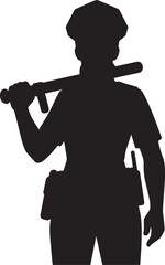 Black and White Vector Illustration of a Confident woman Police Officer with Baton