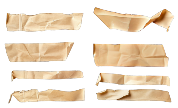 Collection of ripped, crumpled beige paper strips
