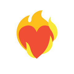 Heart on fire flame love passion emoji symbol sign icon vector illustration isolated flat