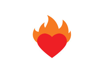 Heart on fire flame love passion emoji symbol sign icon vector illustration isolated flat