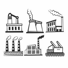 Fototapeta premium Illustration of various industrial factories and plants isolated on white background