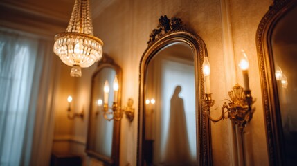 Fototapeta premium Elegant Vintage Room with Mirrors and Dramatic Shadow Play