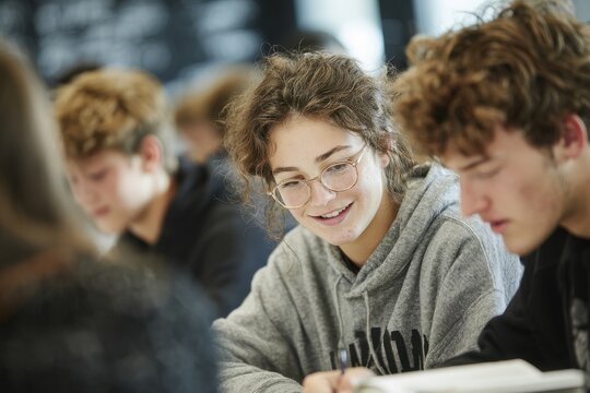 Students study together in classroom setting during the day time at school