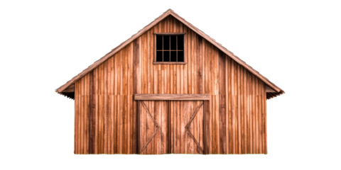 Wooden barn with gable roof and sliding doors
