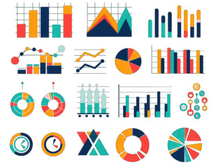 Collection of colorful data visualization charts.  