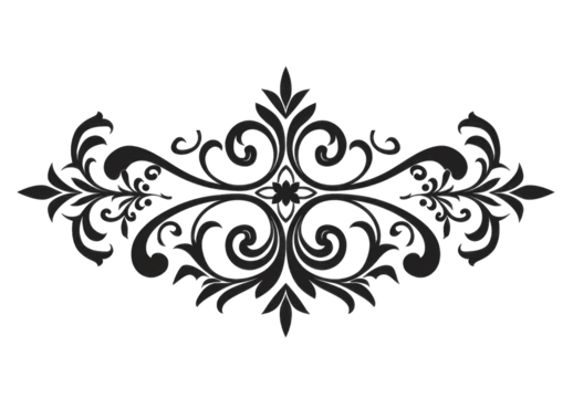 Ornate, symmetrical design with scrolling floral patterns, centered on a dark background.  Intricate details of leaves, swirls, and small blossoms create a decorative flourish - Powered by Adobe
