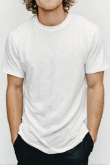 Man in White T-Shirt and Black Pants, Studio Shot