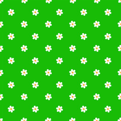 a pattern of daisies on a green background