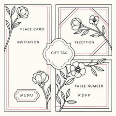 Elegant Floral Wedding Stationery Templates Place Cards Invitations Menu Gift Tags RSVP Table Numbers