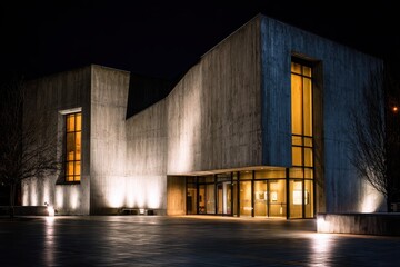 Fototapeta premium Modern Concrete Building Illuminated at Night