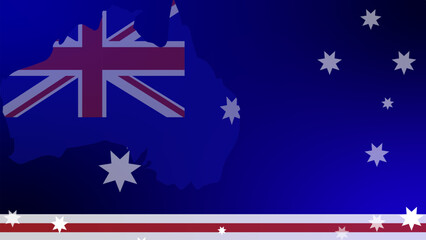 Illustration of the Australian flag featuring the map of Australia and stars on a blue background with red and white stripes.