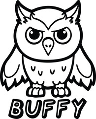 A wise brown owl with big eyes and glasses sits on a branch, a cute cartoon character for a fun Halloween design