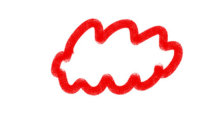 Red hand-drawn cloud outline sketch for decorative design elements and creative highlights on transparent background