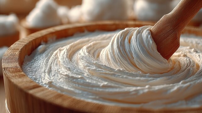 Close-up of a cotton rag pulping vat showing artisan paper-making process in bright studio