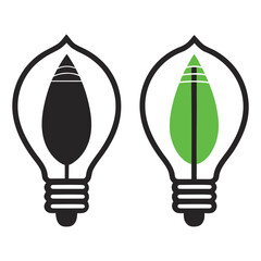 Green energy light bulb silhouette isolated on white background