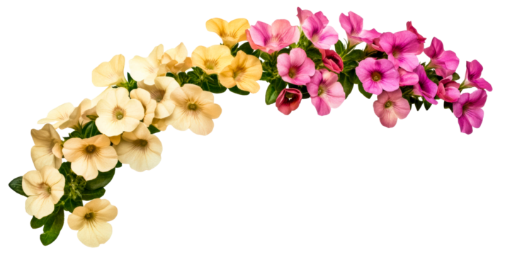 Delicate petunia flowers in a curved arrangement PNG