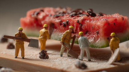 Tiny crawl on a white plate with fresh watermelon creating a unique and healthy appetizer