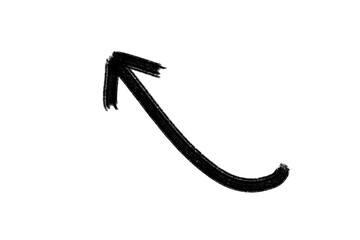Black hand-drawn curved arrow pointing upward-left for navigation, direction, infographic design, and decorative elements