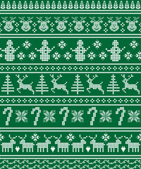 Green and White Festive Knit Christmas Pattern