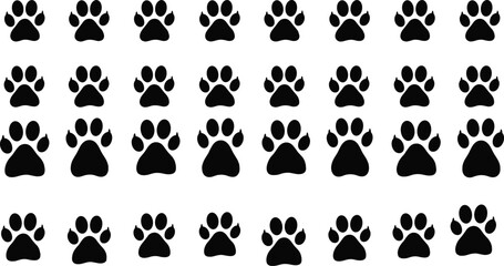 Paw print icon vector set, black silhouette collection, cad drawing flat vector illustration, animal track symbols, pet footprint pattern