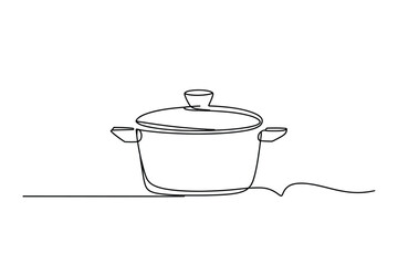 Minimalist One Line Drawing of a Cooking Pot – Continuous Line Kitchen Illustration