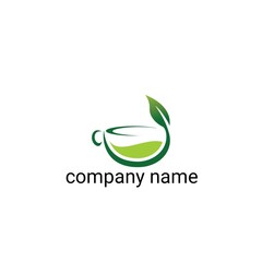 This logo features an illustration of a teacup artistically shaped using curved green lines. The top of the cup is represented by a leaf-like element that blends into the design.