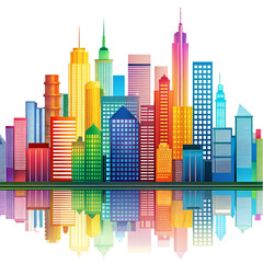 Obraz premium Vibrant Cityscape A Rainbow of Urban Architecture Reflected in Still Waters