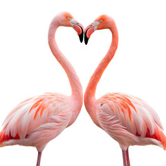 Two flamingos forming a heart shape with necks isolated on transparent background