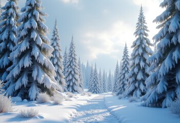 Obraz premium snow laden trees winter wonderland enchantment frosty branches scenic nature wonderland, snowfall, scenery, landscape, ice, snowflake, forest, pine, evergreen