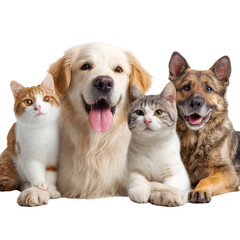 Four adorable pets pose together at home, showcasing their friendship and unique personalities in a warm environment