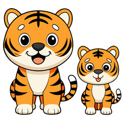 Obraz premium Vector illustration of two cute cartoon tigers