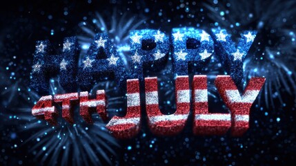 Happy 4th of July celebration graphic featuring red, white, and blue stars and stripes decoration, perfect for Independence Day